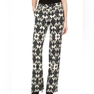 LOFT Ikat Print Trouser Julie Pants, Linen Blend Size 4 Black & Cream